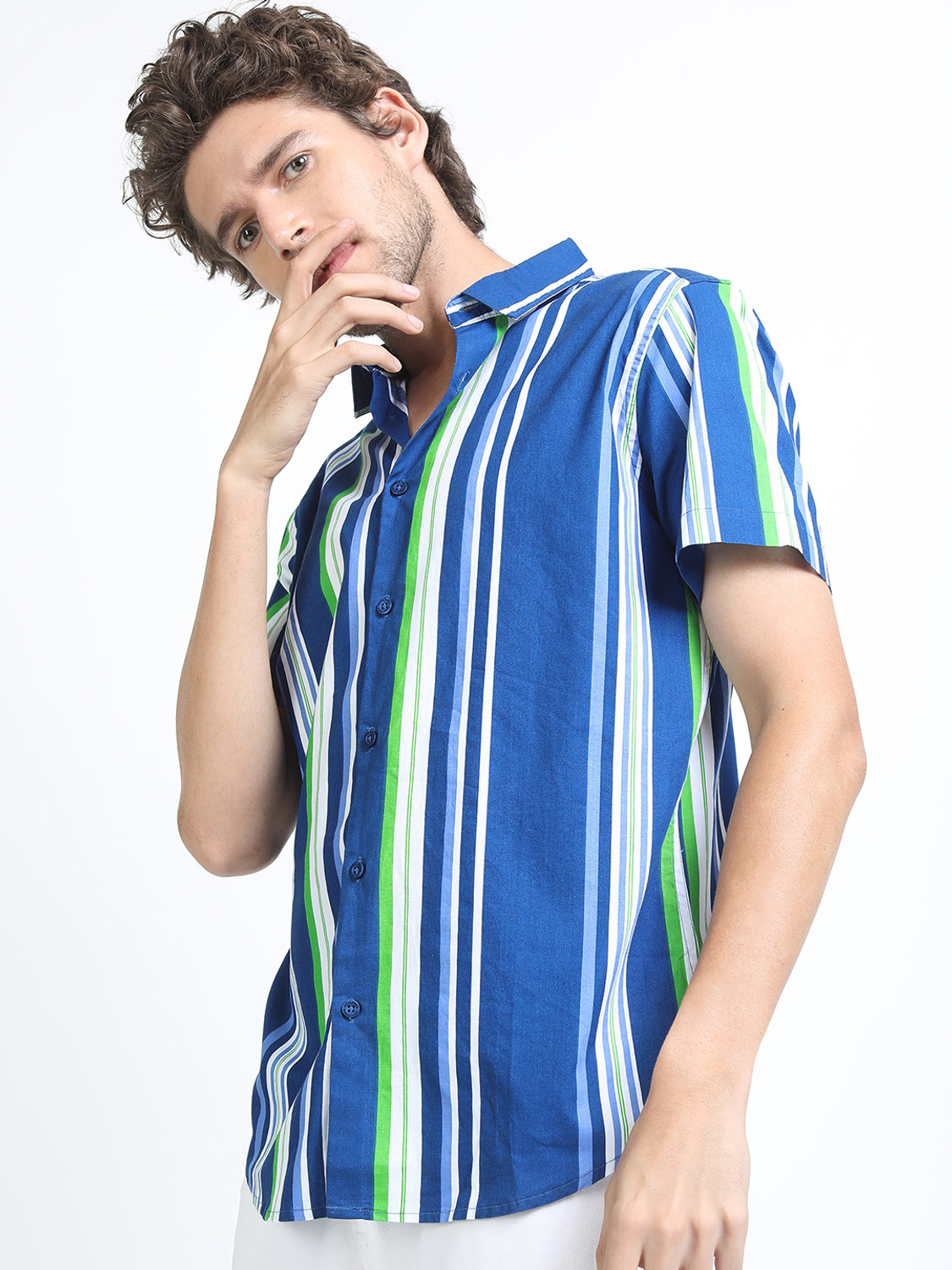 Image of HIGHLANDER Men Striped Casual Blue Shirt