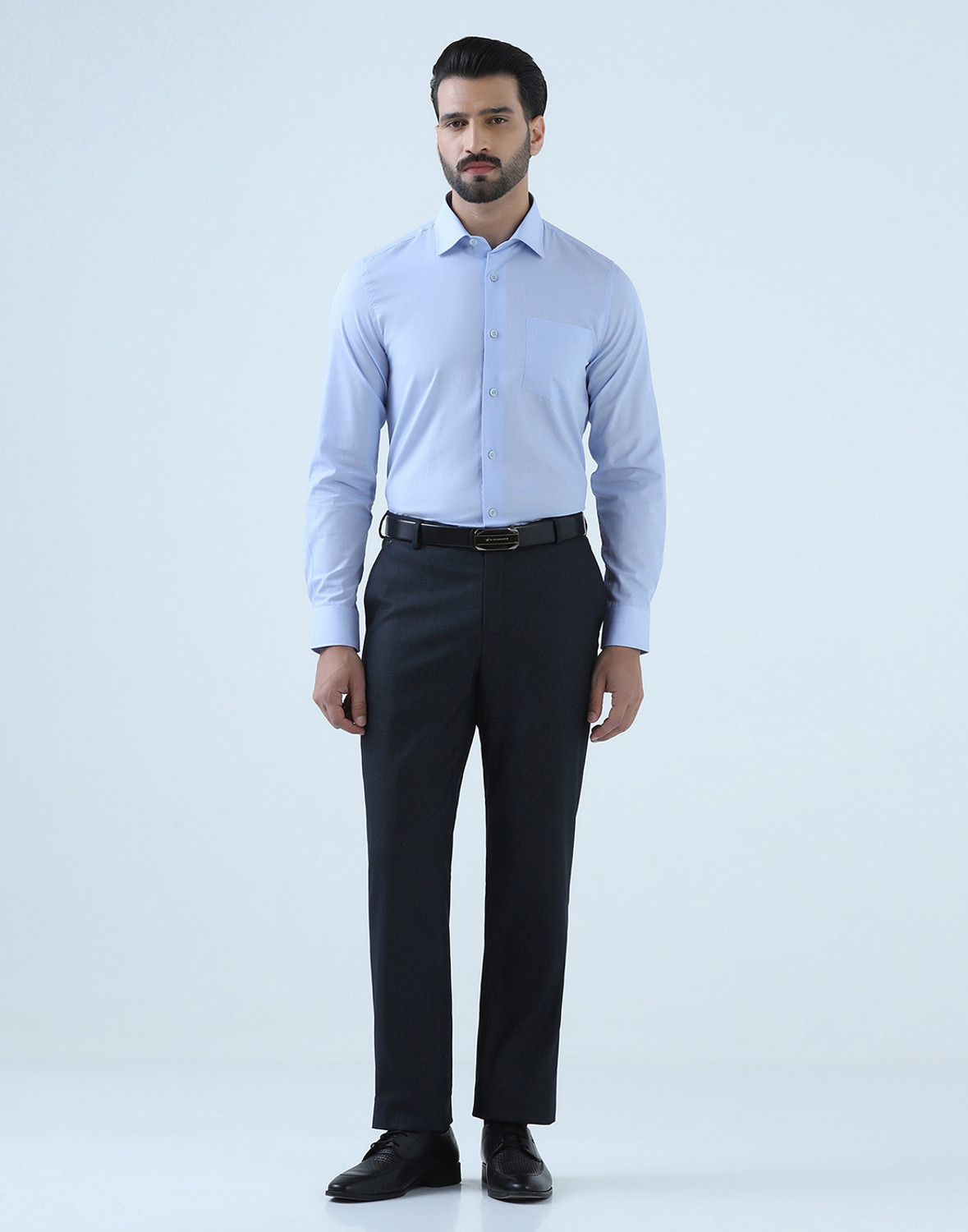 Image of Blackberrys Men Self Design Formal Blue Shirt