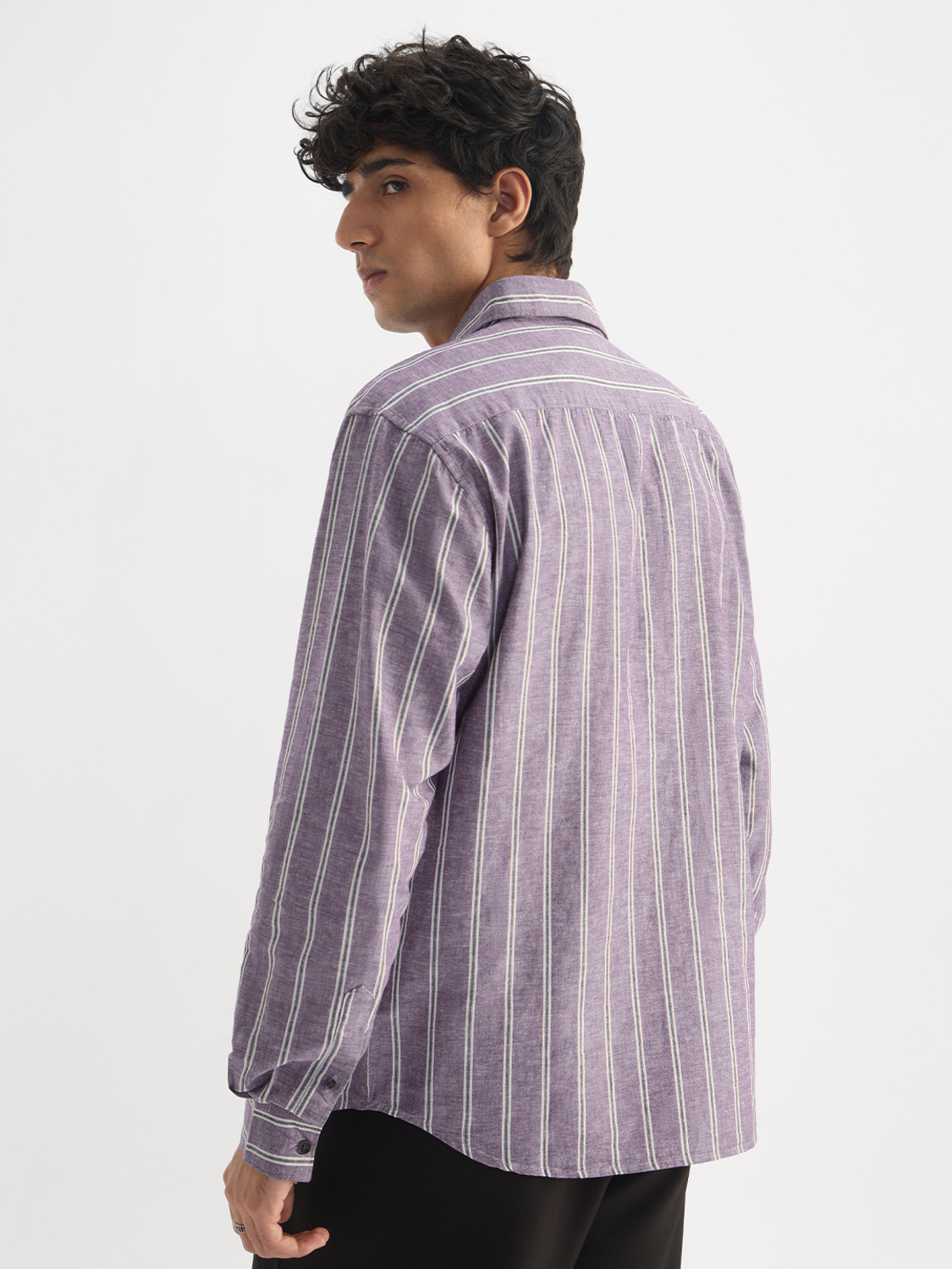 Image of The Souled Store Men Striped Casual Purple Shirt