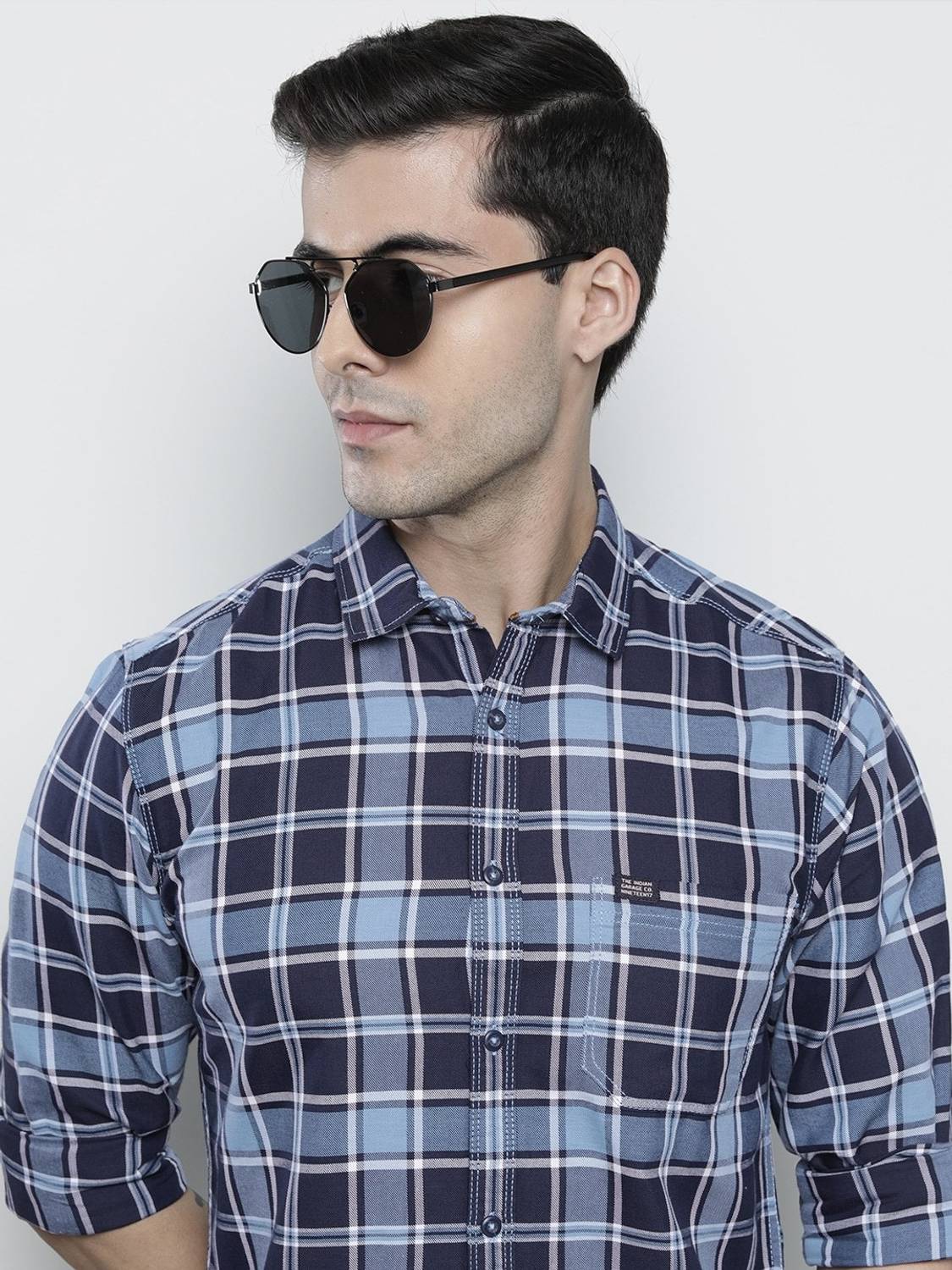 The Indian Garage Co. Men Slim Fit Checkered Spread Collar Casual