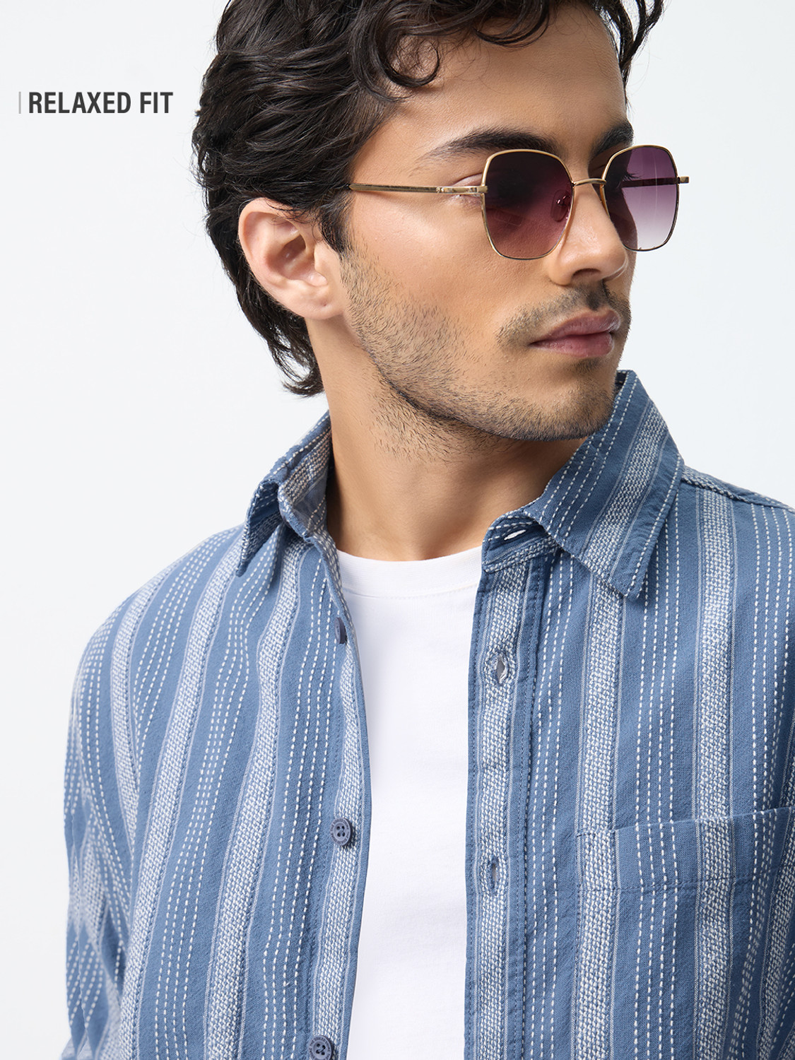 Image of The Souled Store Men Striped Casual Blue Shirt
