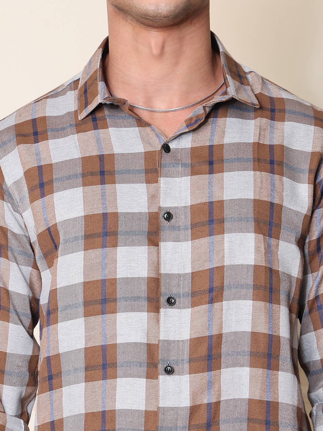 METRONAUT Men Brown Checkered Casual Shirt - Image 4
