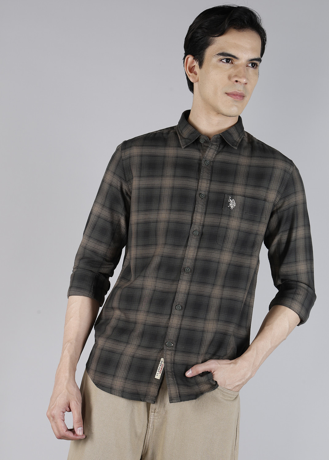 U.S. Polo Assn. Denim Co. Men Checkered Casual Light Green Shirt