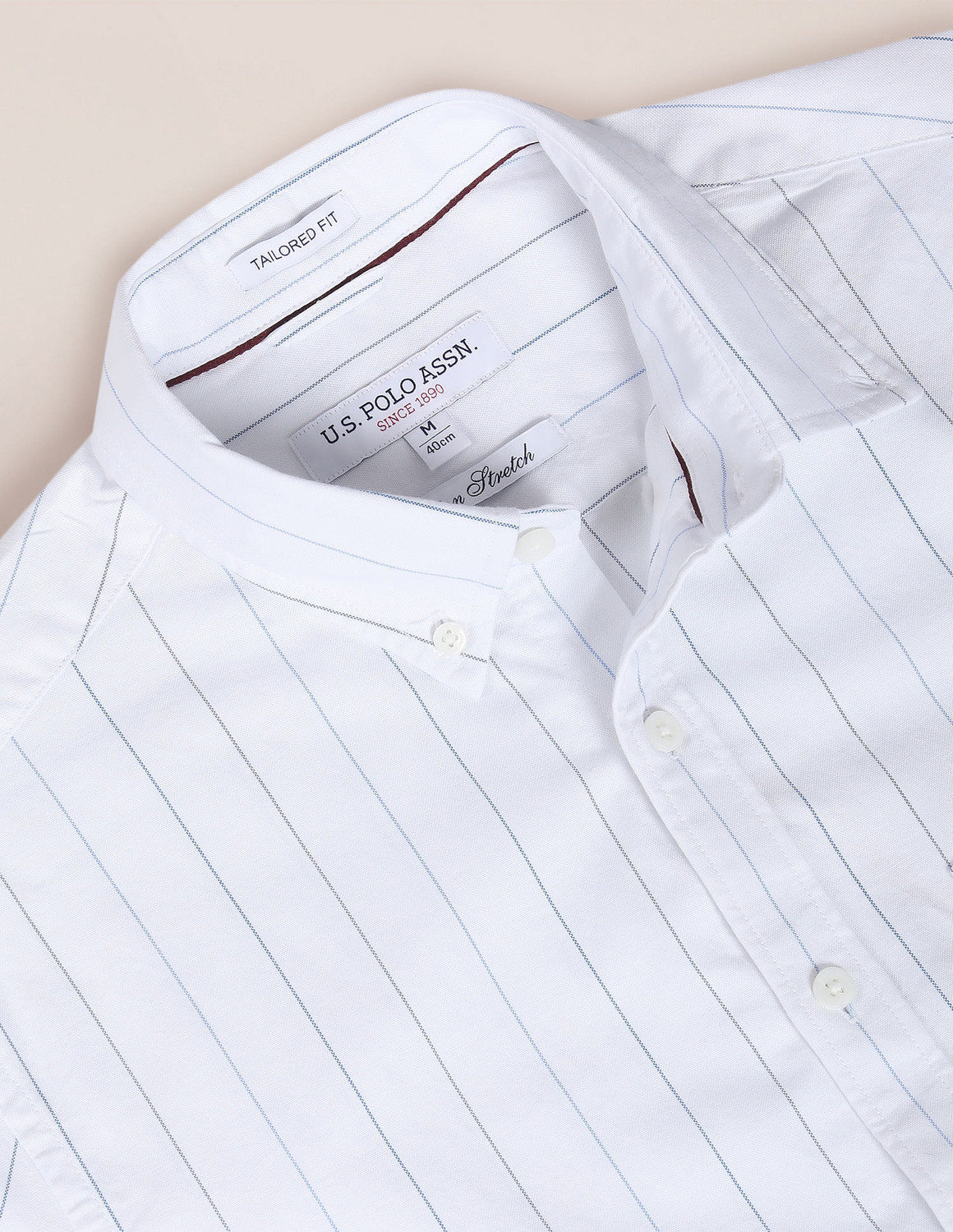 Image of U.S. POLO ASSN. Men Striped Casual White, Blue Shirt