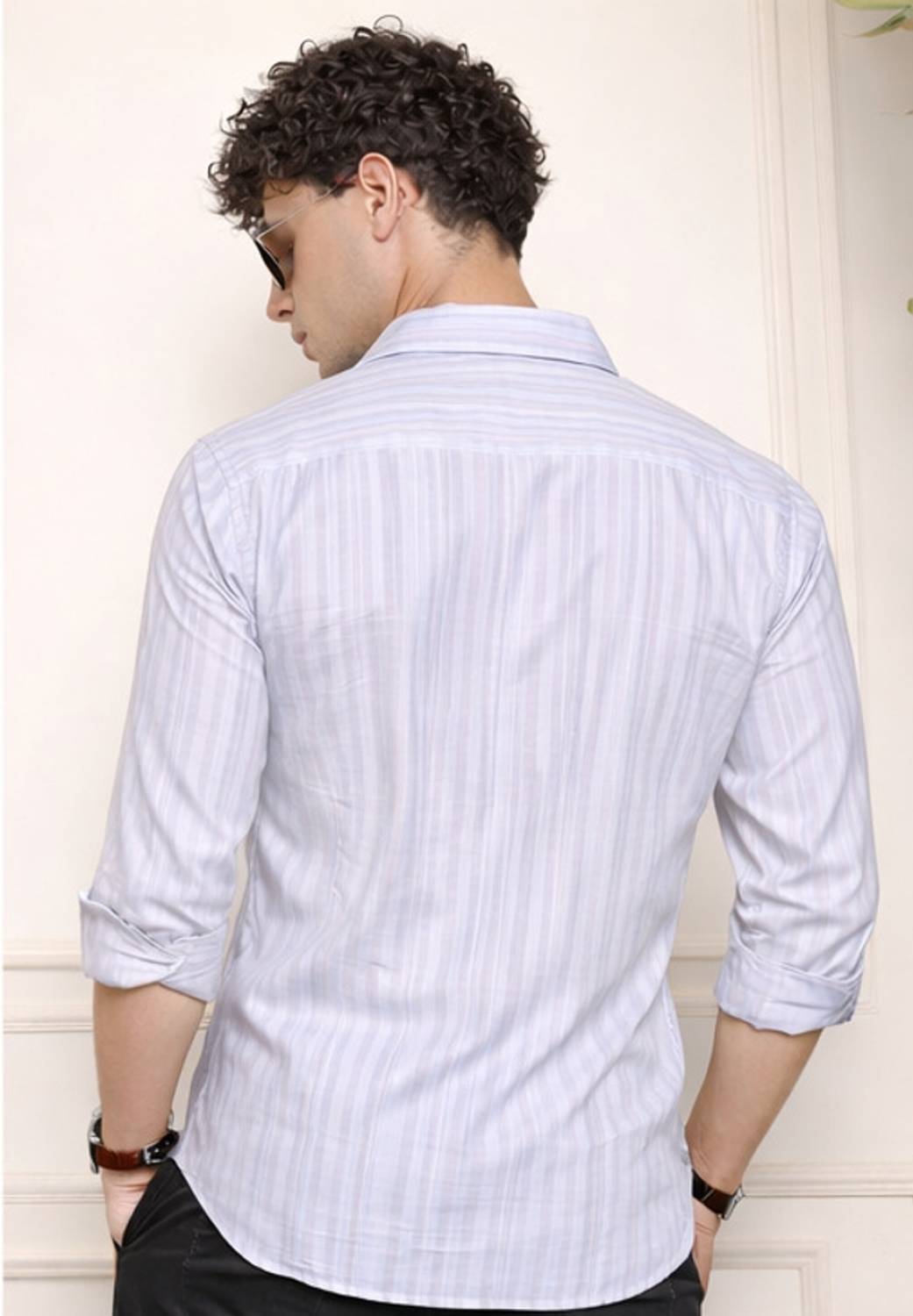 PROVOGUE Men Striped Light Blue Shirt - Image 2