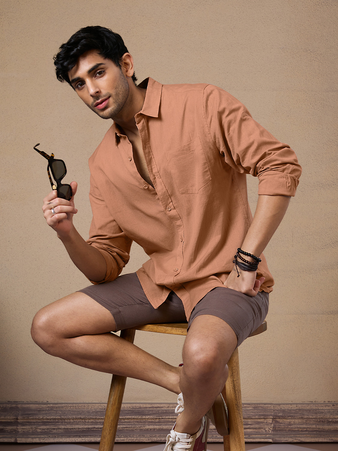 Image of The Souled Store Men Solid Casual Orange Shirt