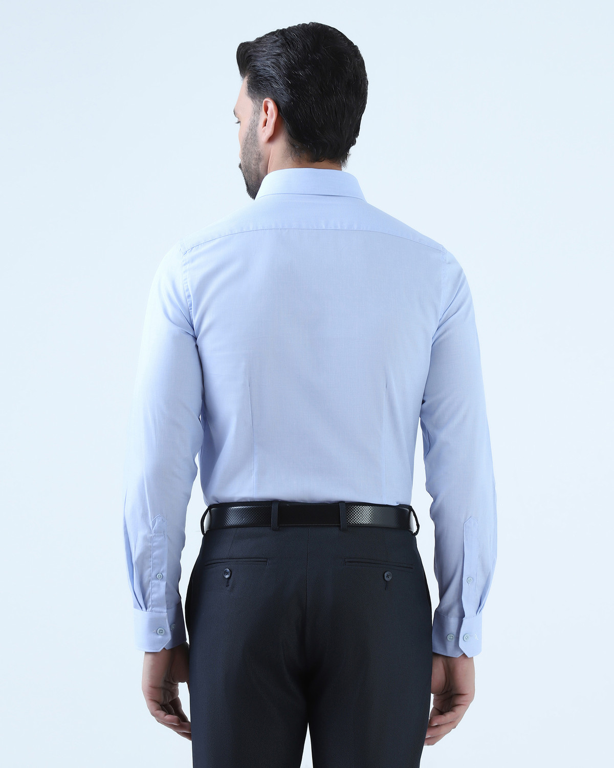 Image of Blackberrys Men Self Design Formal Blue Shirt