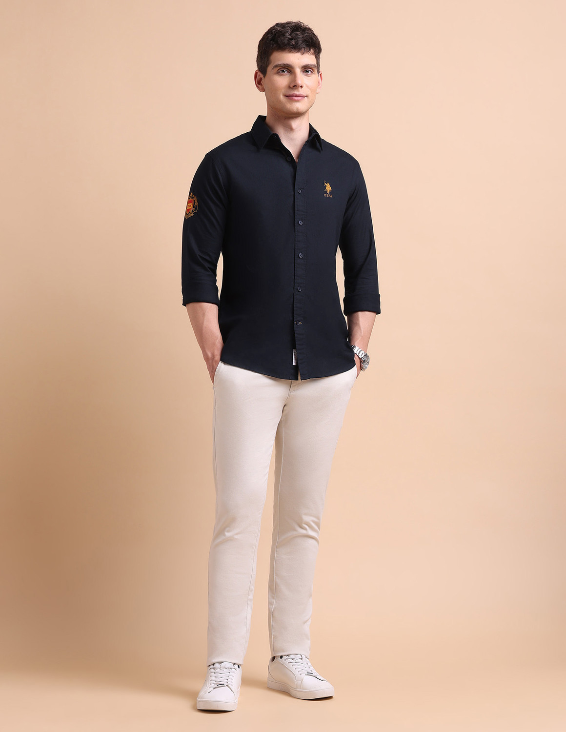 Image of U.S. POLO ASSN. Men Solid Casual Blue Shirt