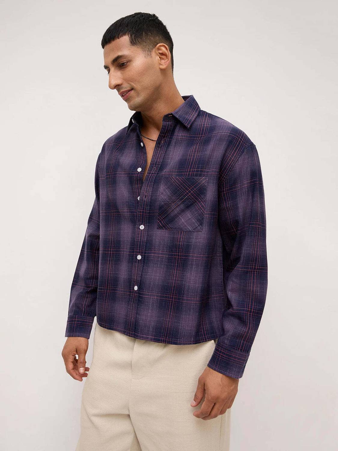 VASTRADO Men Purple Checkered Casual Shirt - Image 5