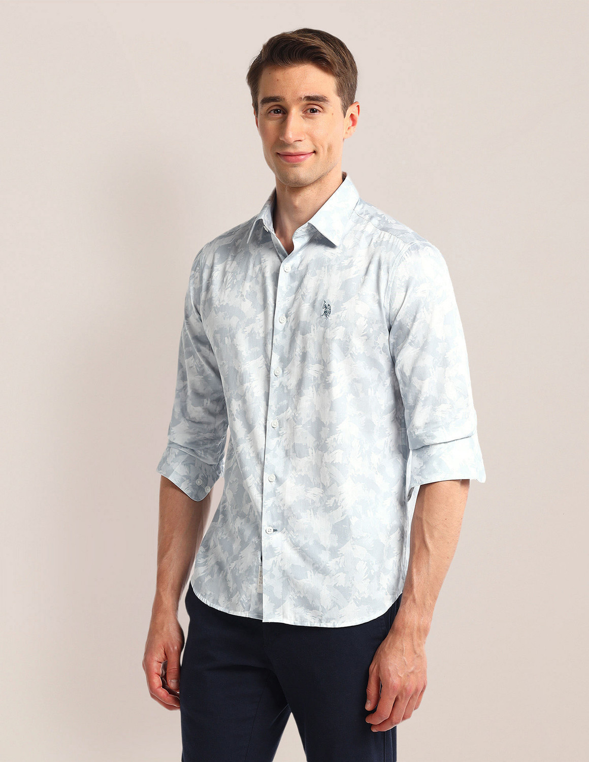 Image of U.S. POLO ASSN. Men Printed Casual Blue Shirt