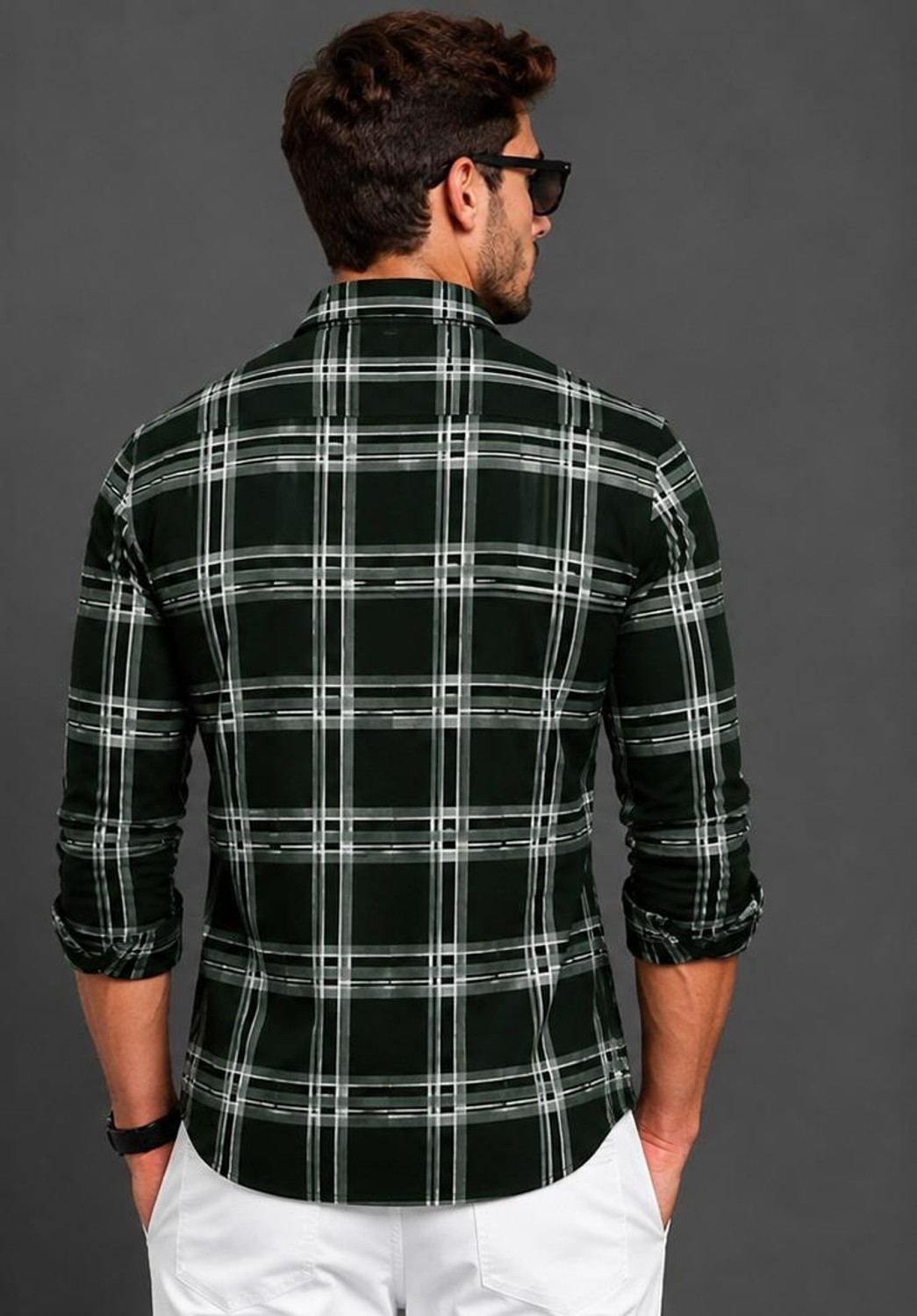 Image of RadhiFaishon Men Checkered Formal Dark Green Shirt
