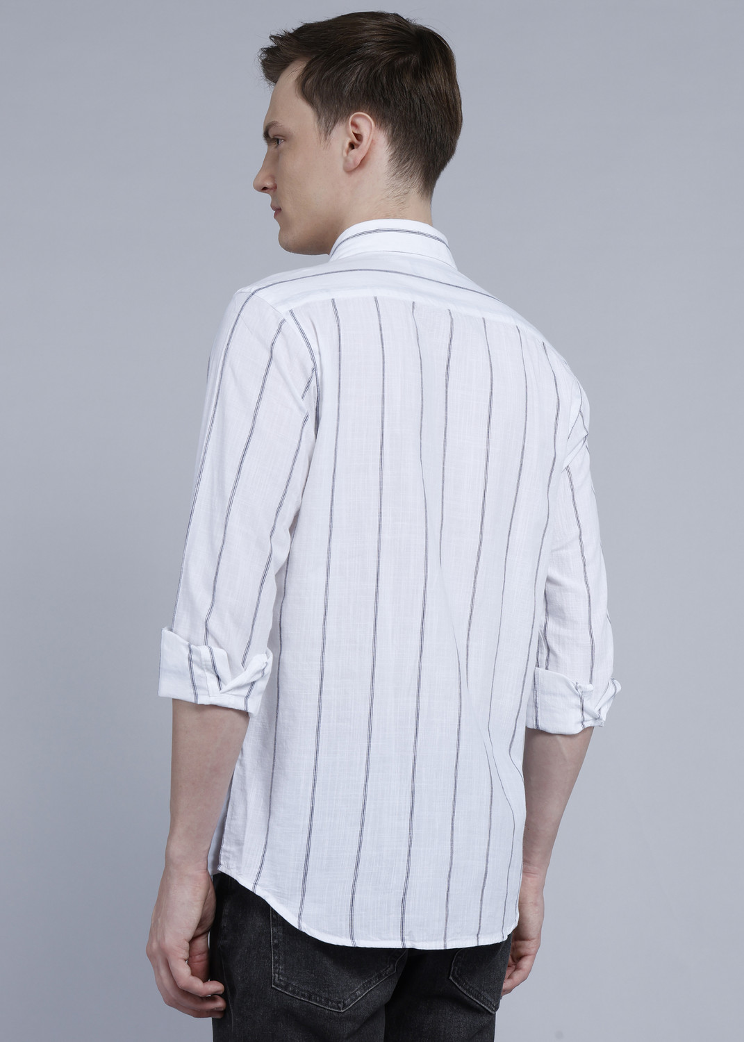 Image of COLORPLUS Men Striped Casual White Shirt