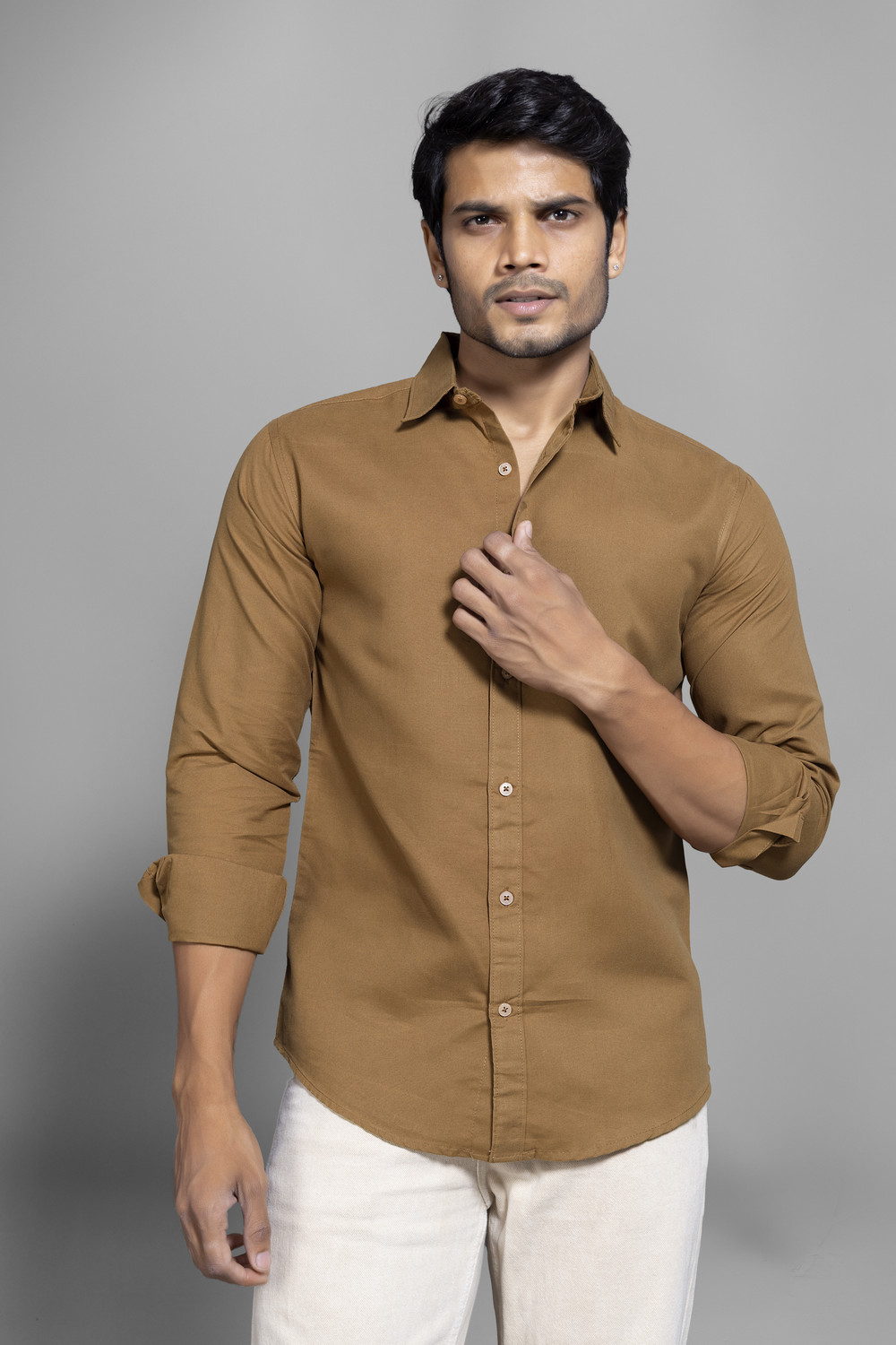 Image of METRONAUT Men Solid Casual Brown Shirt