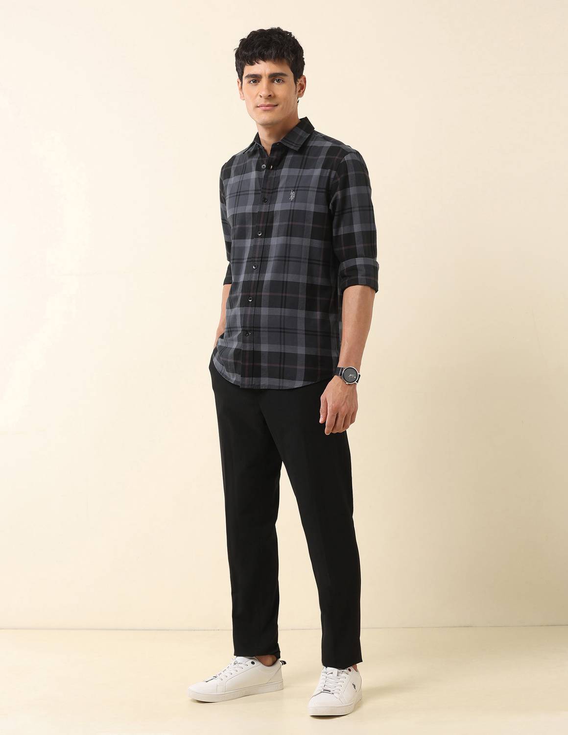 U.S. POLO ASSN. Men Grey Checkered Shirt - Image 5