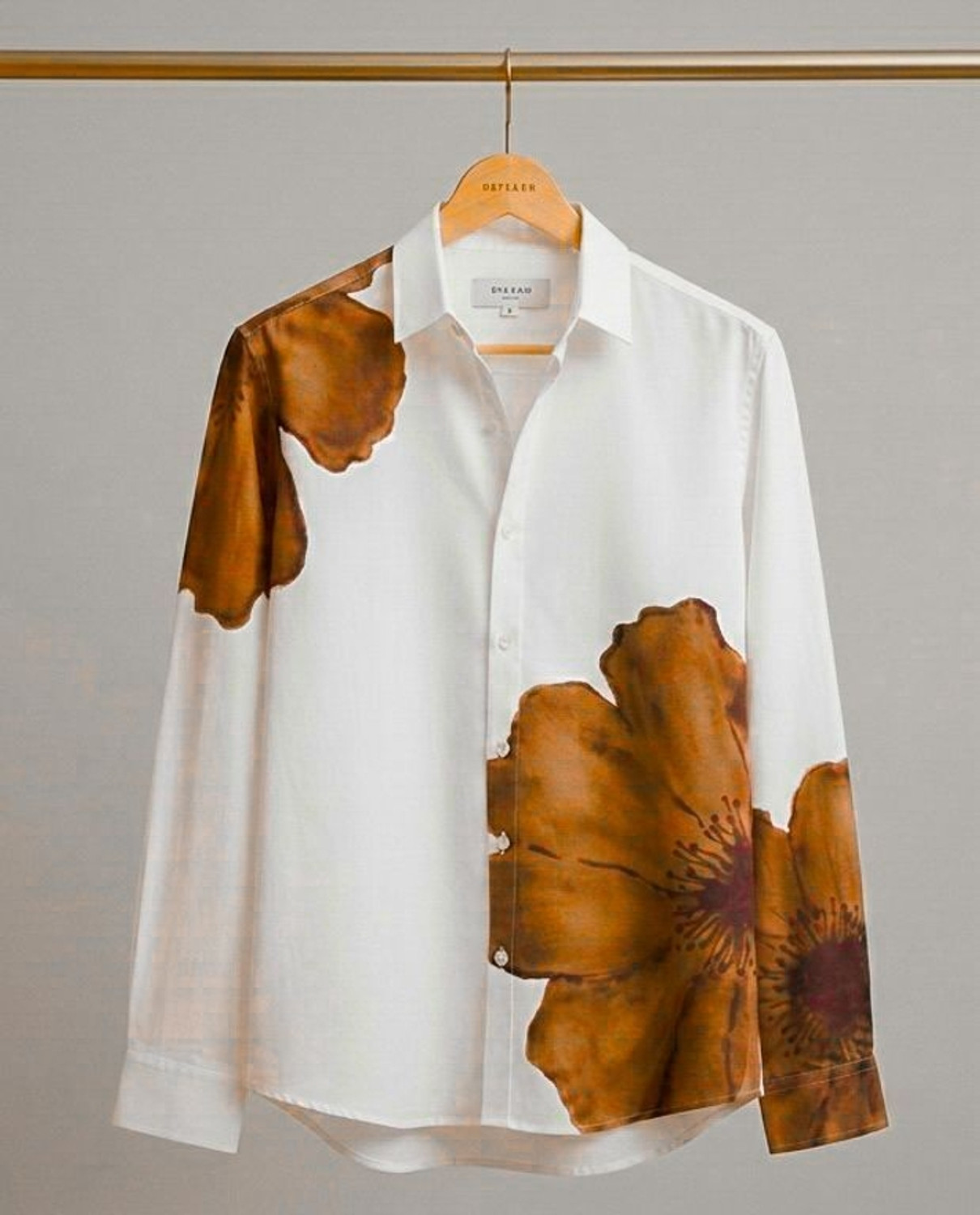 Image of SECARO Men Printed, Self Design Casual White, Brown Shirt