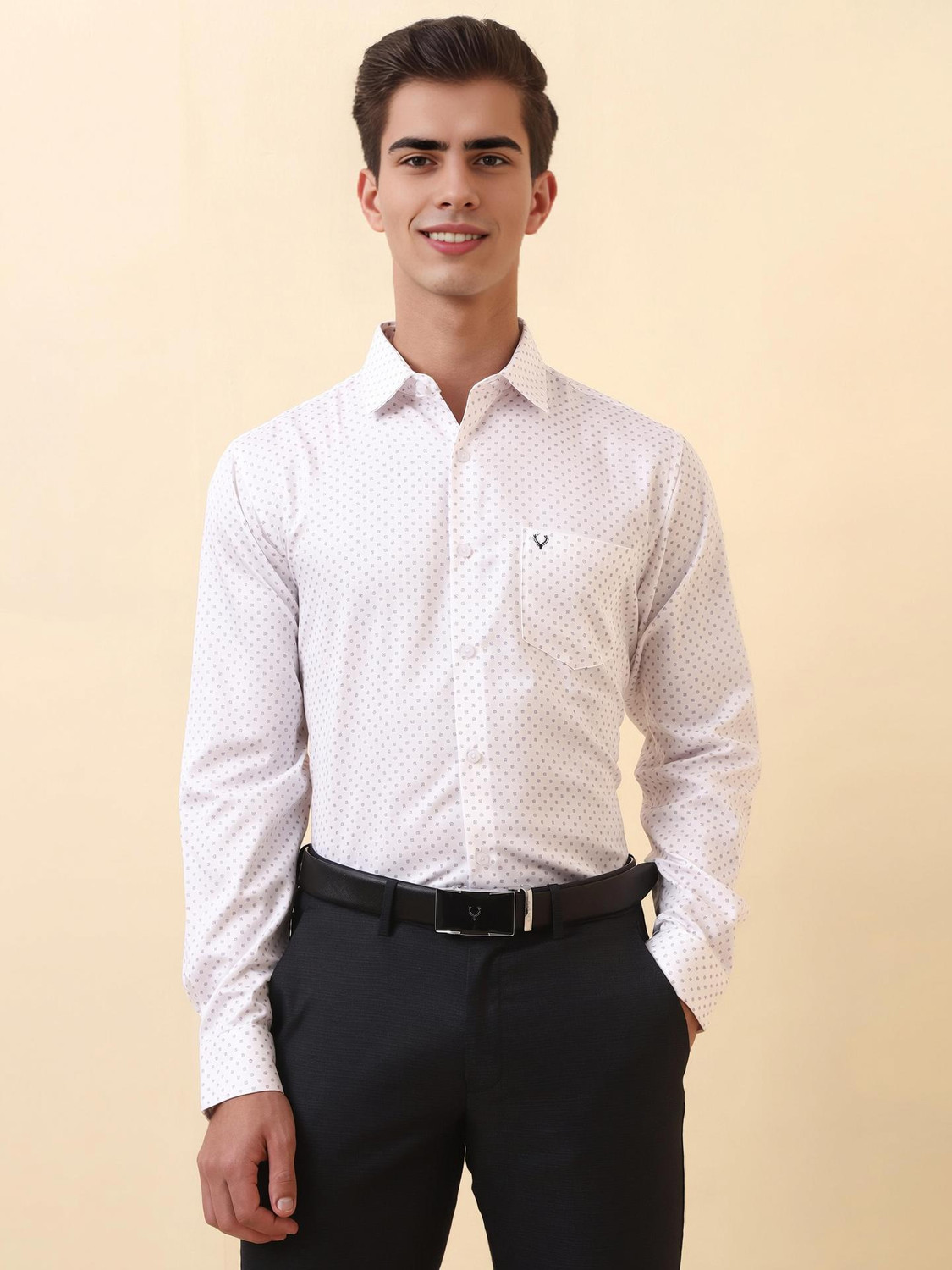 Image of Allen Solly Men Printed Casual White Shirt