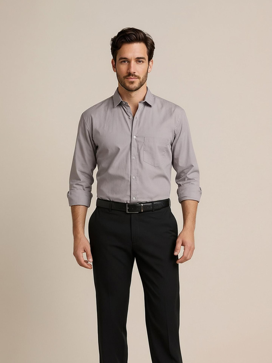 Image of METRONAUT Men Solid Casual Grey Shirt