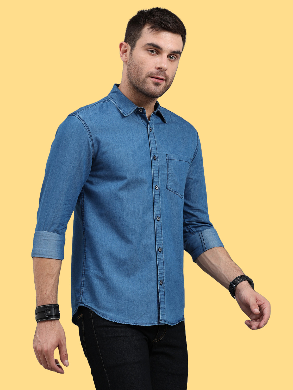 Image of Regrowth Men Solid Casual Blue Shirt
