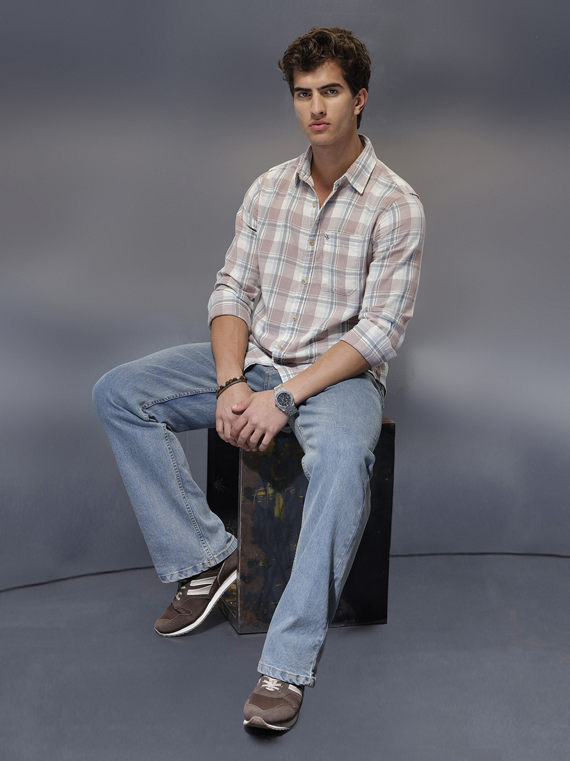 Image of WROGN Men Slim Fit Checkered Casual Shirt