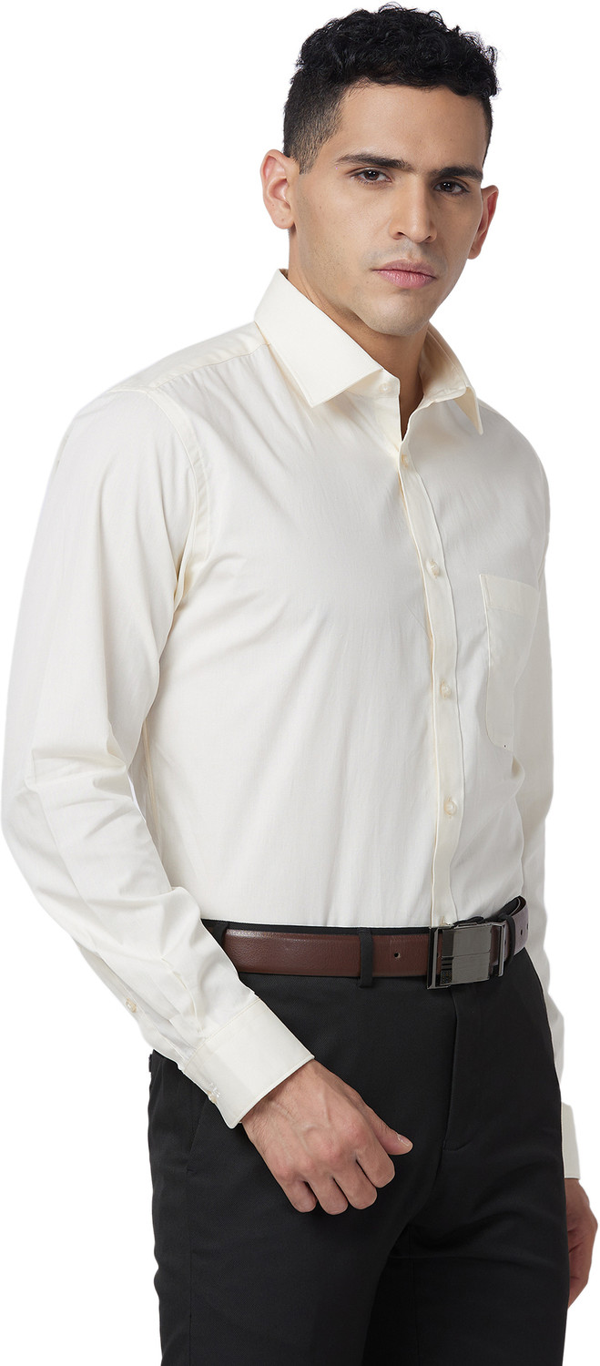 Image of Raymond Men Solid Formal Beige Shirt