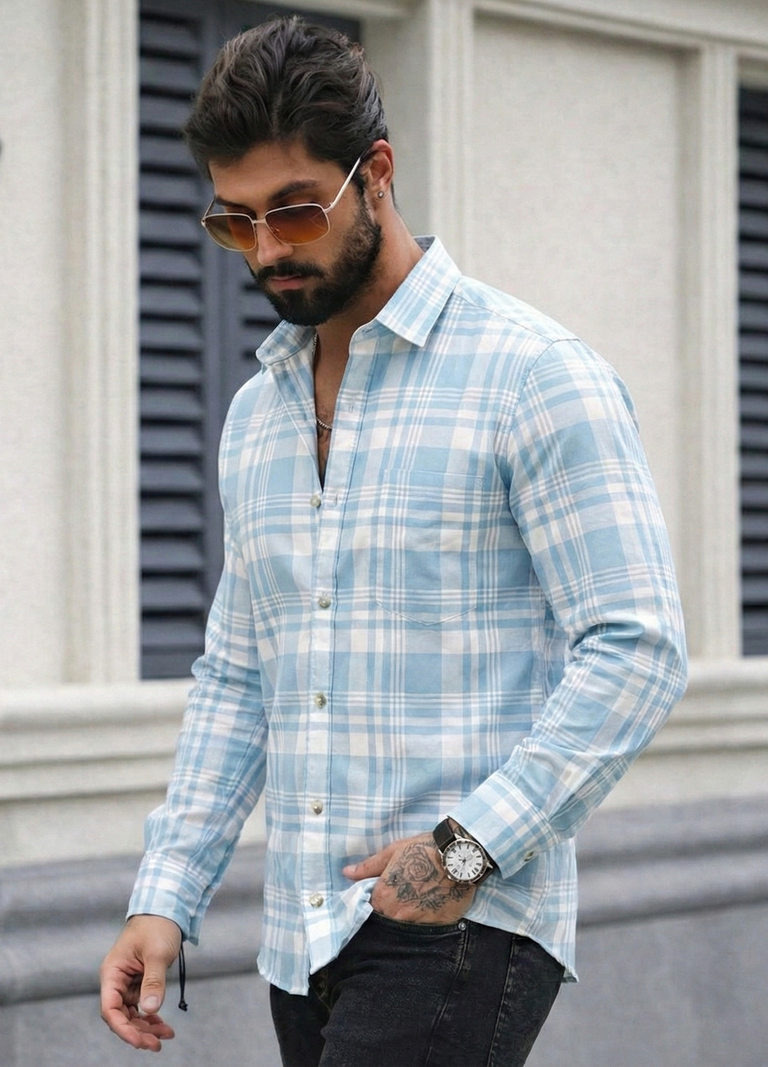 Image of METRONAUT Men Checkered Casual White Shirt
