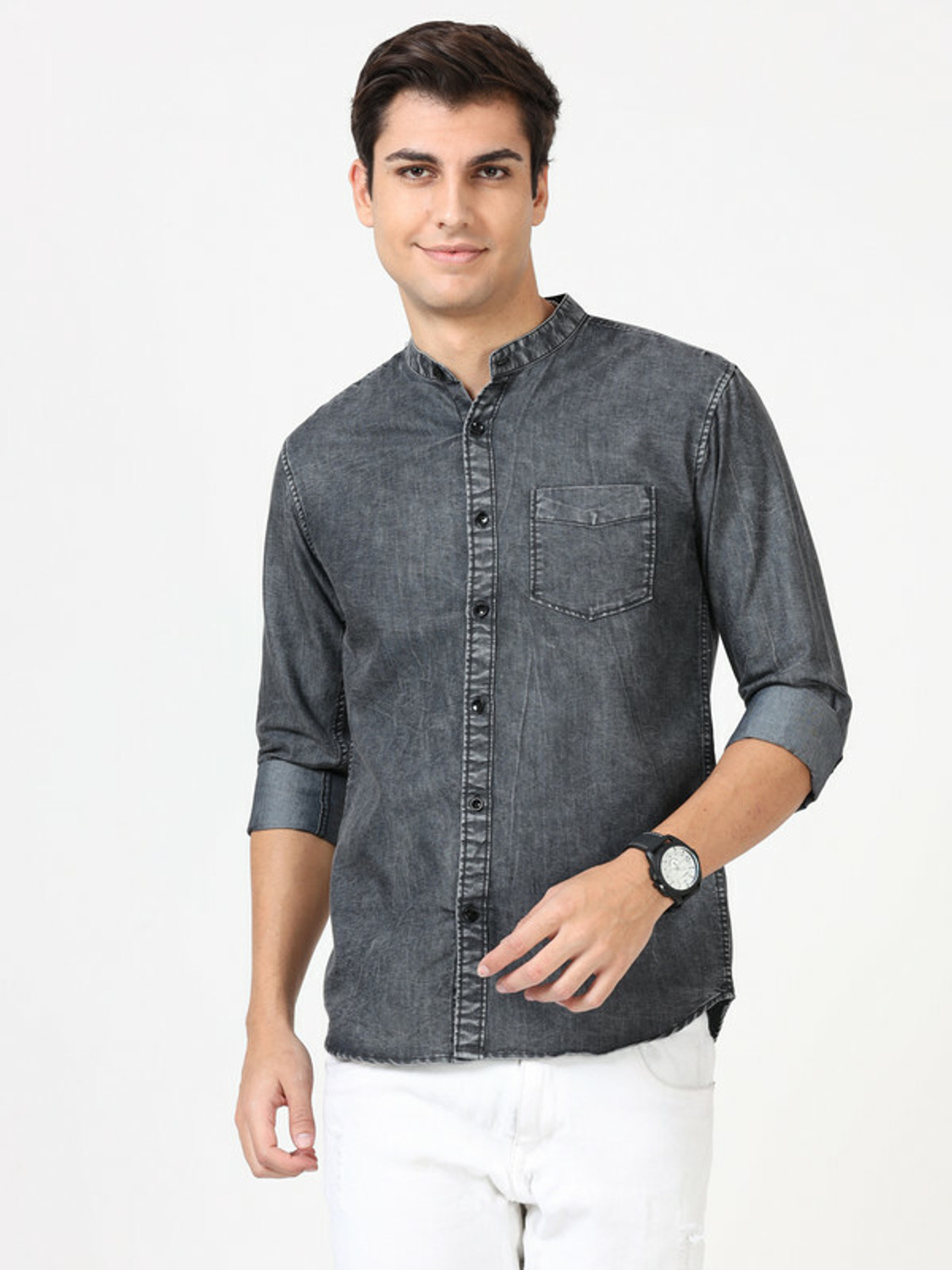 Image of SQIN Men Solid Casual Black Shirt