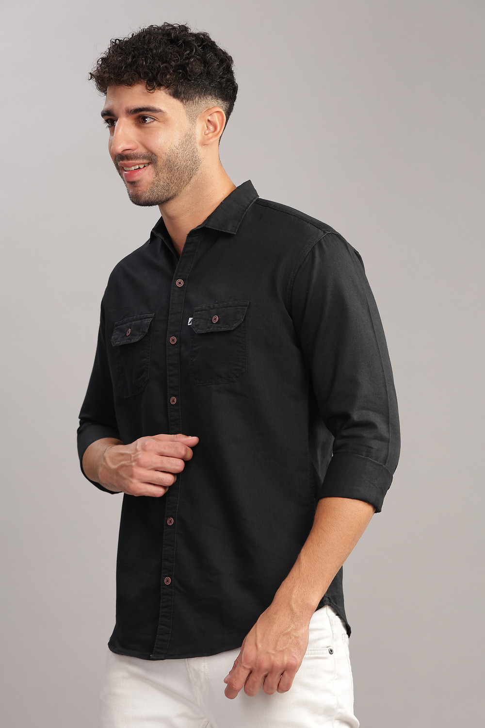 Image of AIDAN PAUL Men Solid Casual Black Shirt