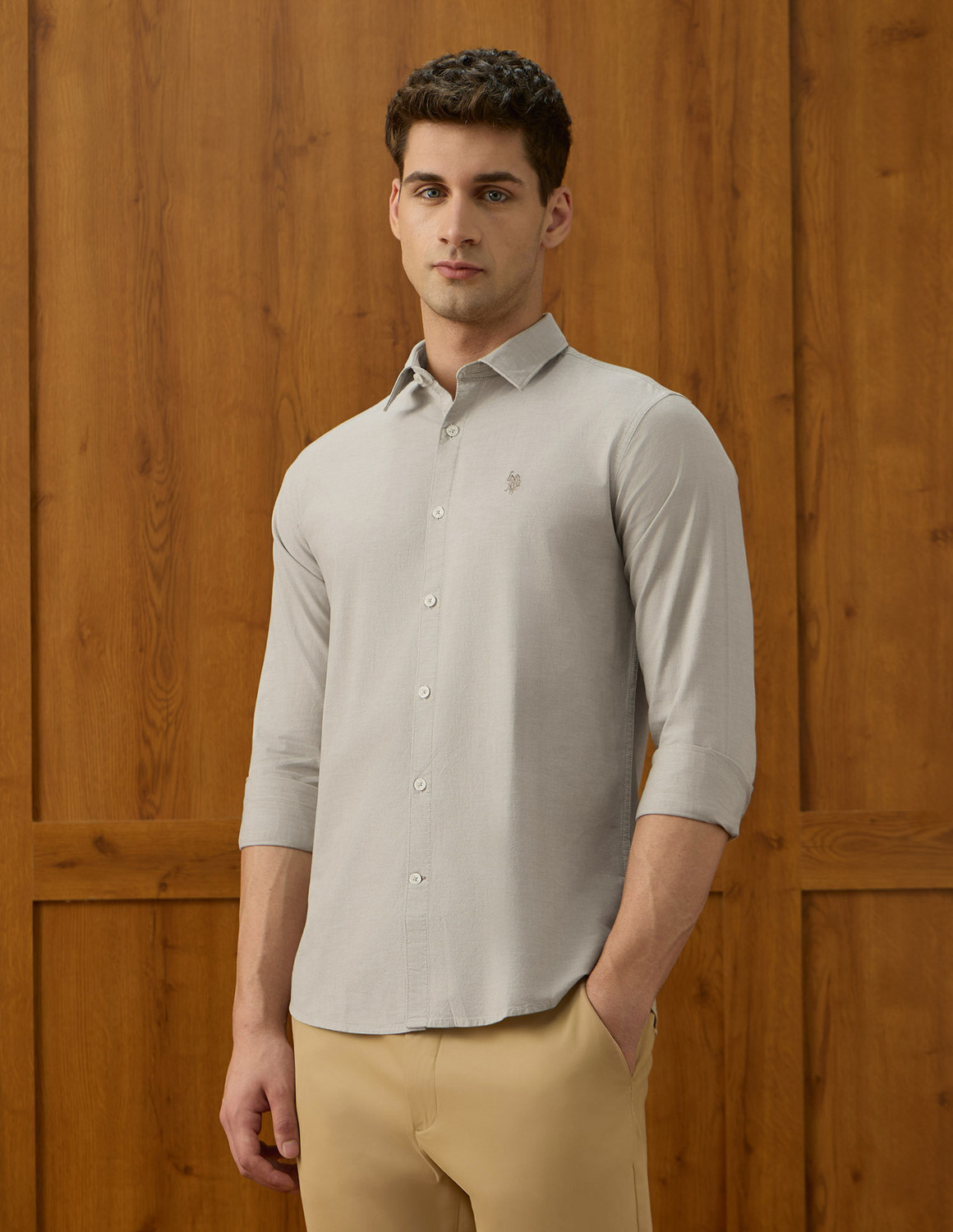 Image of U.S. POLO ASSN. Men Solid Casual Brown Shirt