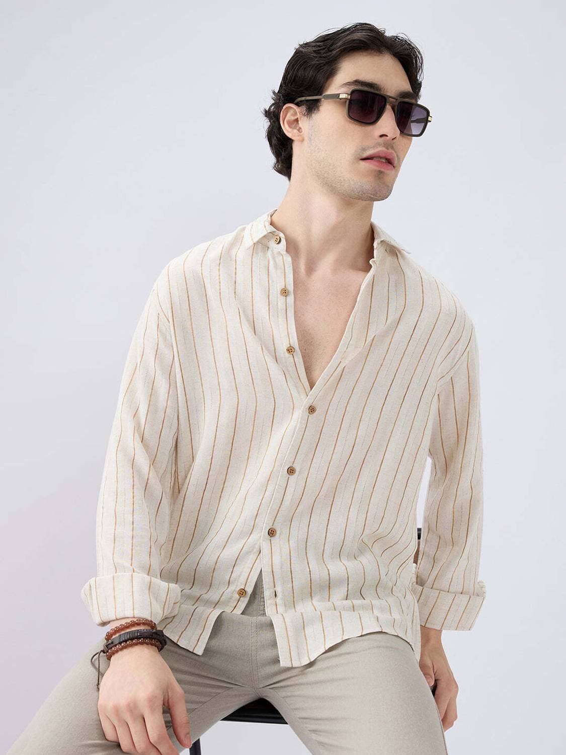 VASTRADO Men Beige Striped Casual Shirt