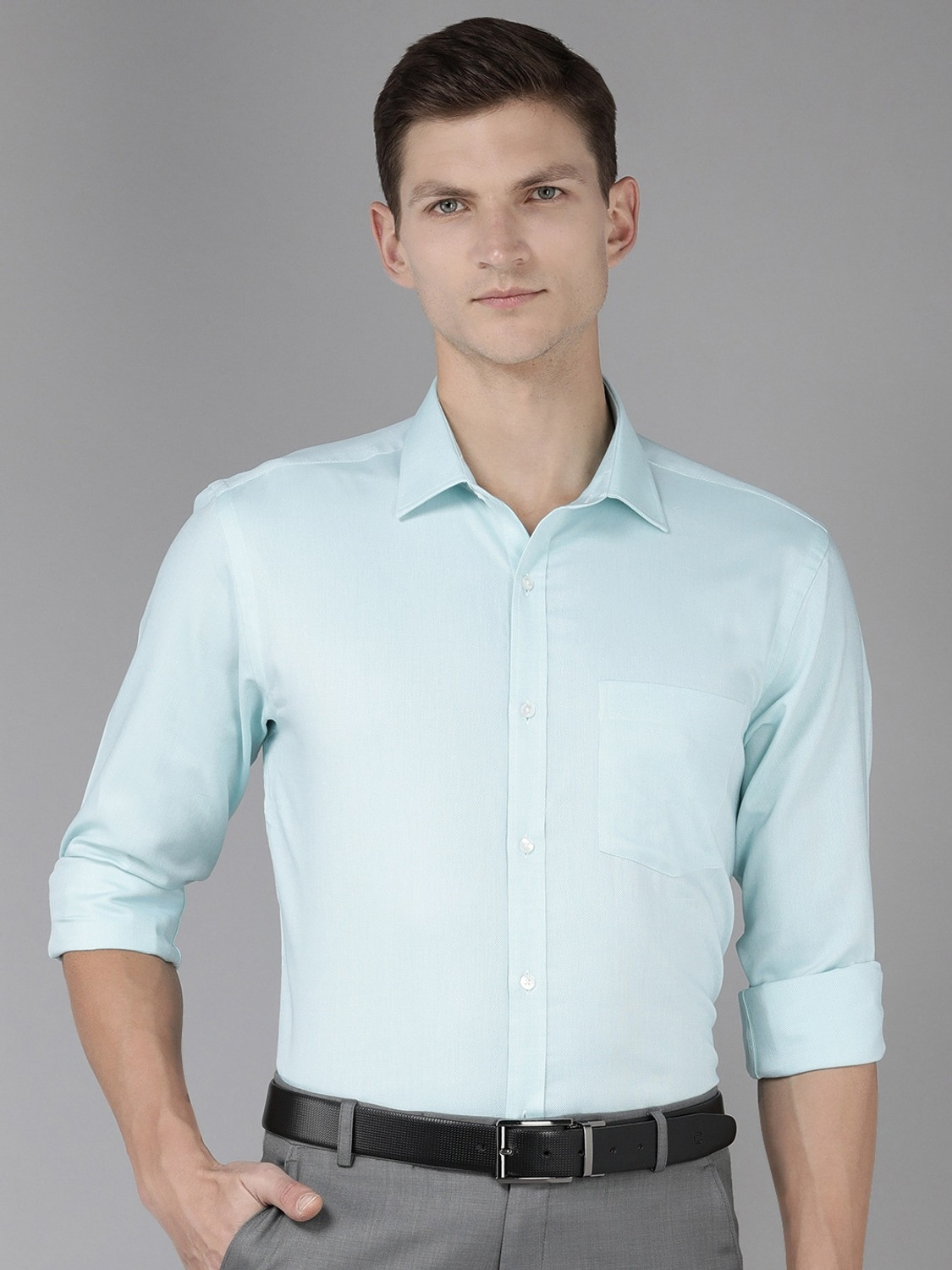 Image of PARK AVENUE Men Self Design Formal Light Blue Shirt