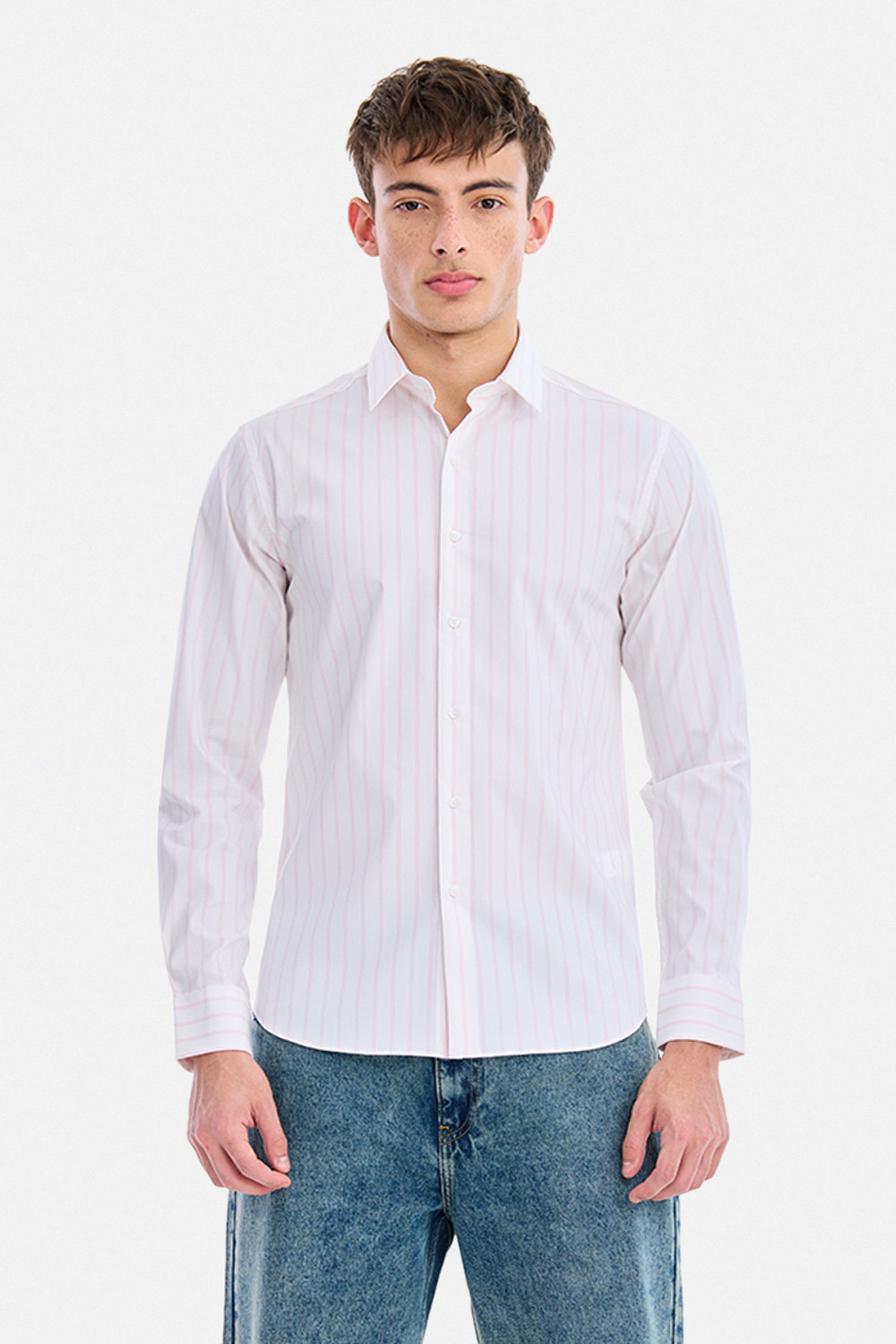 Image of Snitch Men Striped Casual White Shirt
