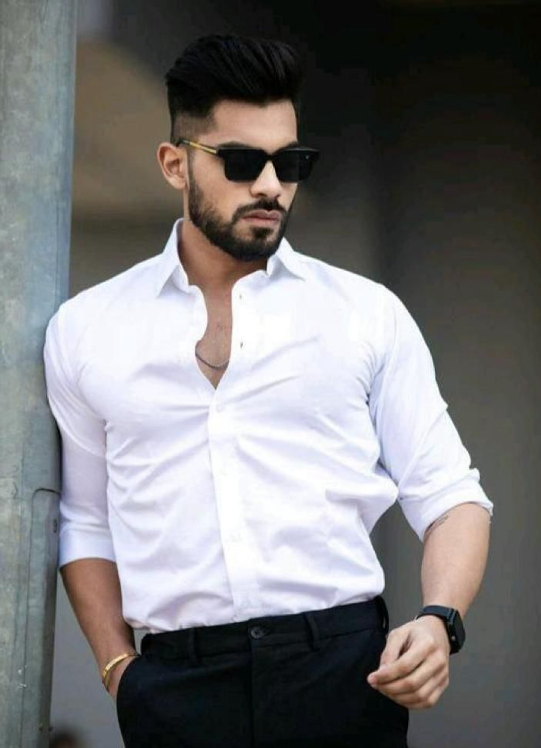 Image of DEARISE Men Solid Casual White Shirt