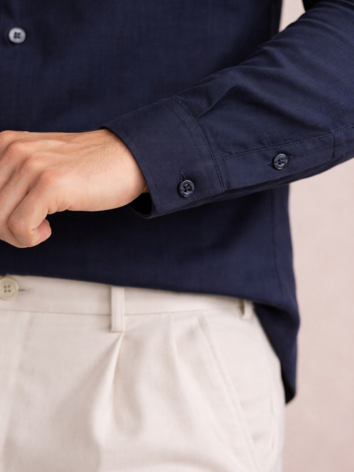 Image of LOUIS PHILIPPE Men Solid Casual Dark Blue Shirt