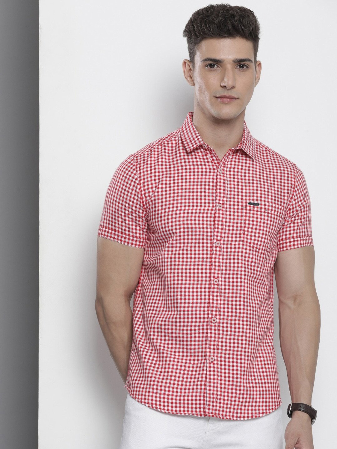 Image of The Indian Garage Co. Men Checkered Casual Red Shirt