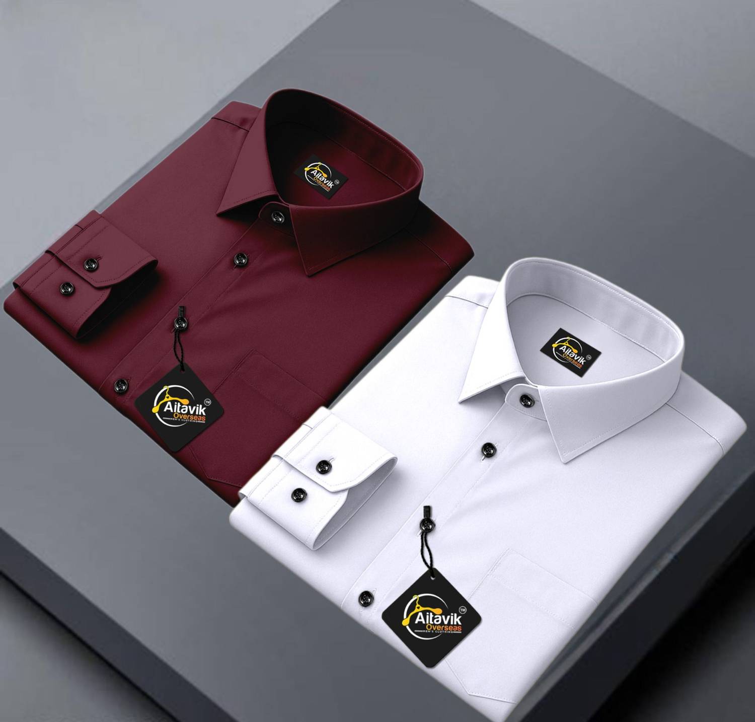 AITAVIKOVERSEAS Men Maroon, White Shirt - Image 1