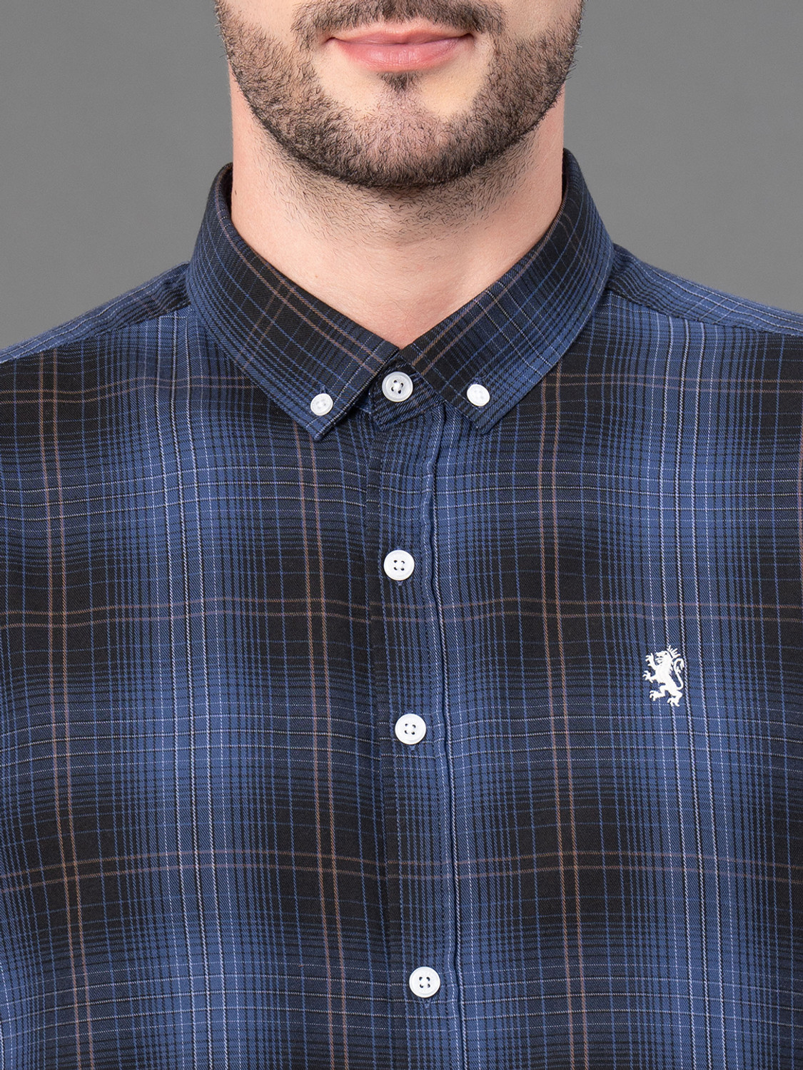 Image of RED TAPE Men Checkered Casual Dark Blue Shirt