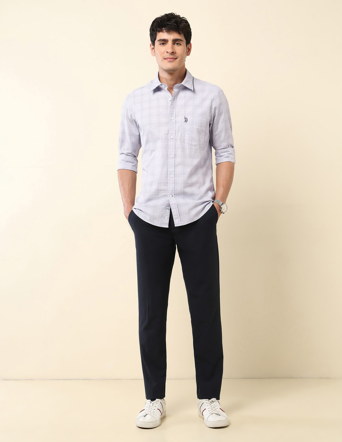 Image of U.S. POLO ASSN. Men Checkered Casual Grey Shirt
