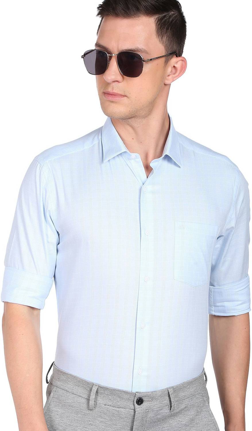 ARROW Men Self Design Formal Light Blue Shirt
