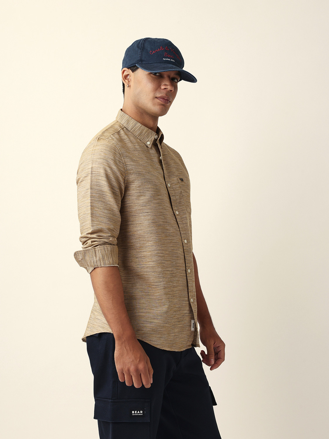 Image of THE BEAR HOUSE Men Self Design Casual Brown Shirt