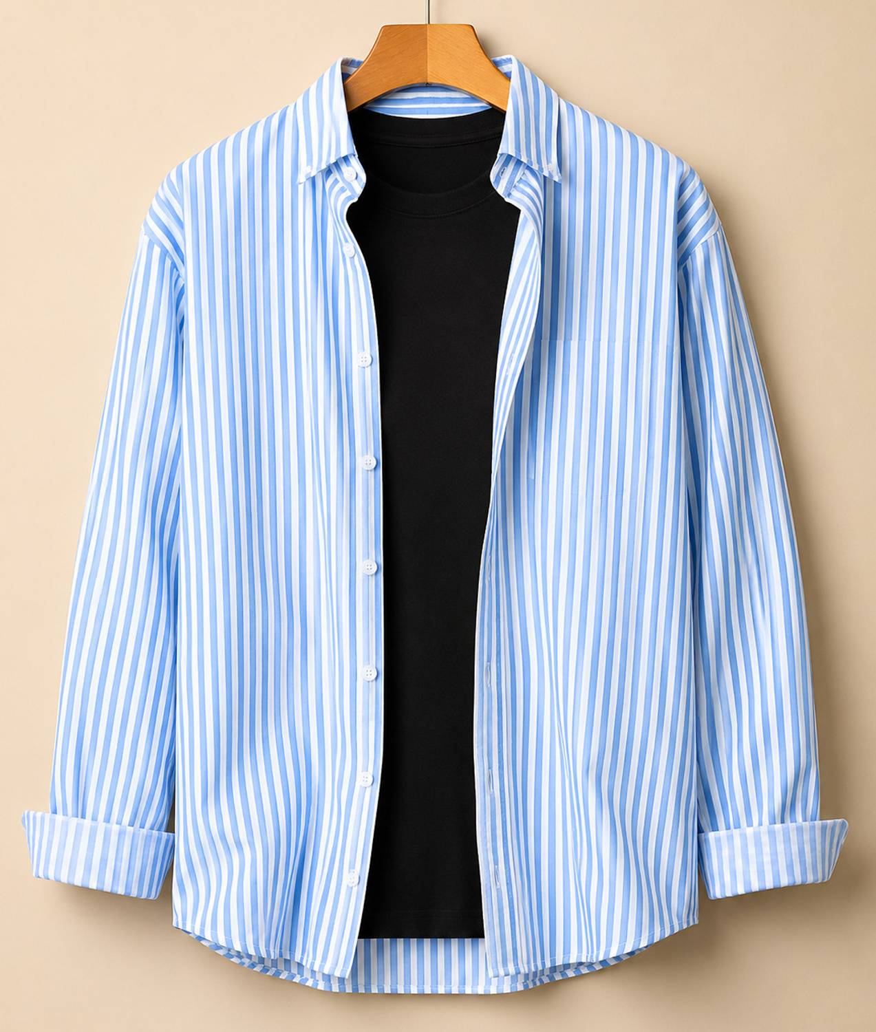 RODEIZ Men Striped Light Blue and White Casual Shirt