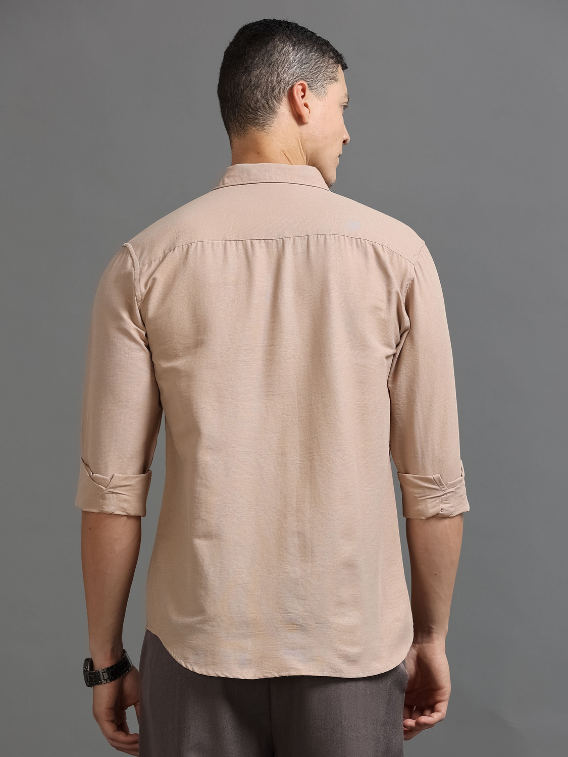 Image of Tom Mackler Men Solid Casual Beige Shirt