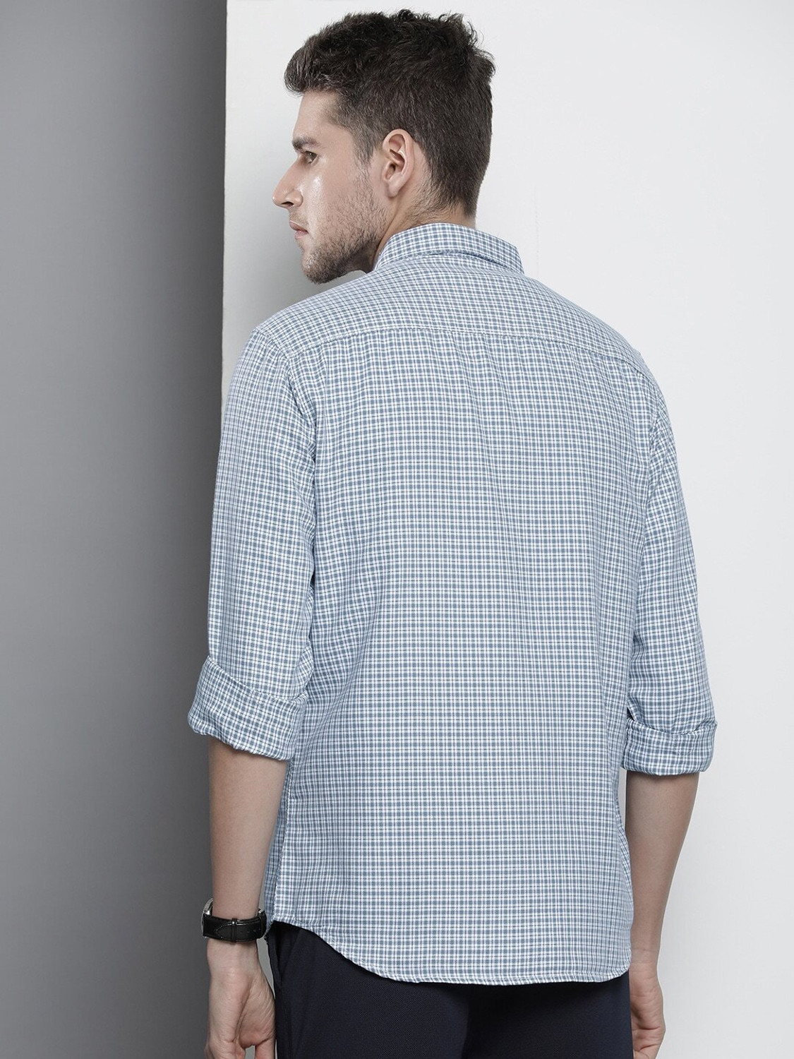 Image of The Indian Garage Co. Men Checkered Casual Blue Shirt