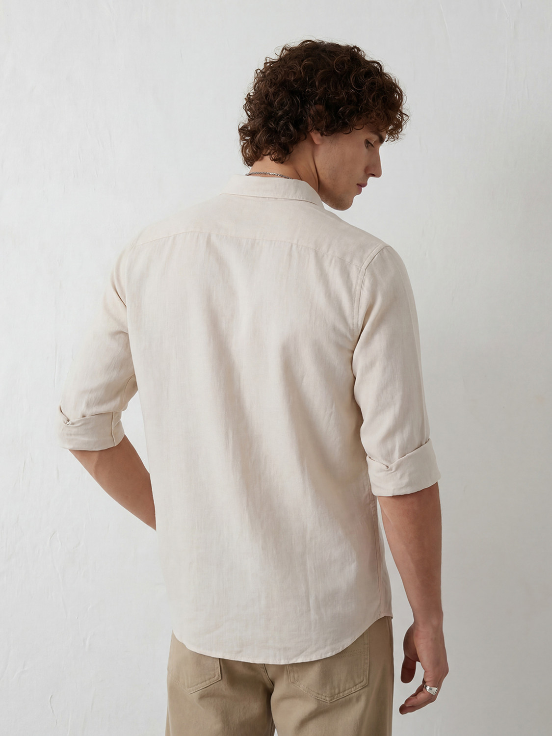 Image of WROGN Men Solid Casual Beige Shirt