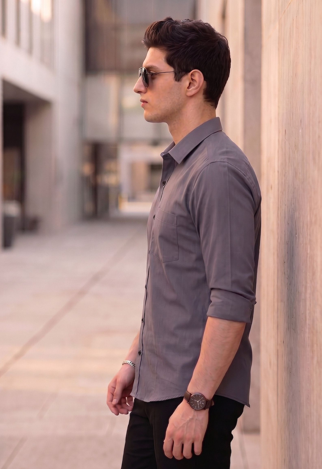 Image of FIBERMILL Men Solid Formal Grey Shirt