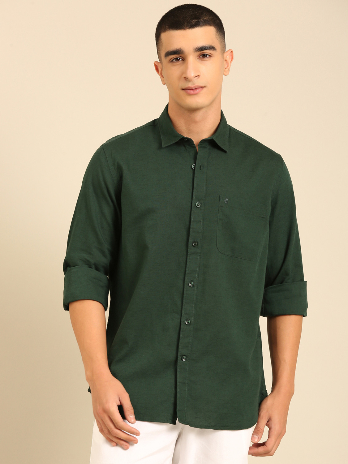Image of CAVALLO BY LINEN CLUB Men Solid Casual Green Shirt