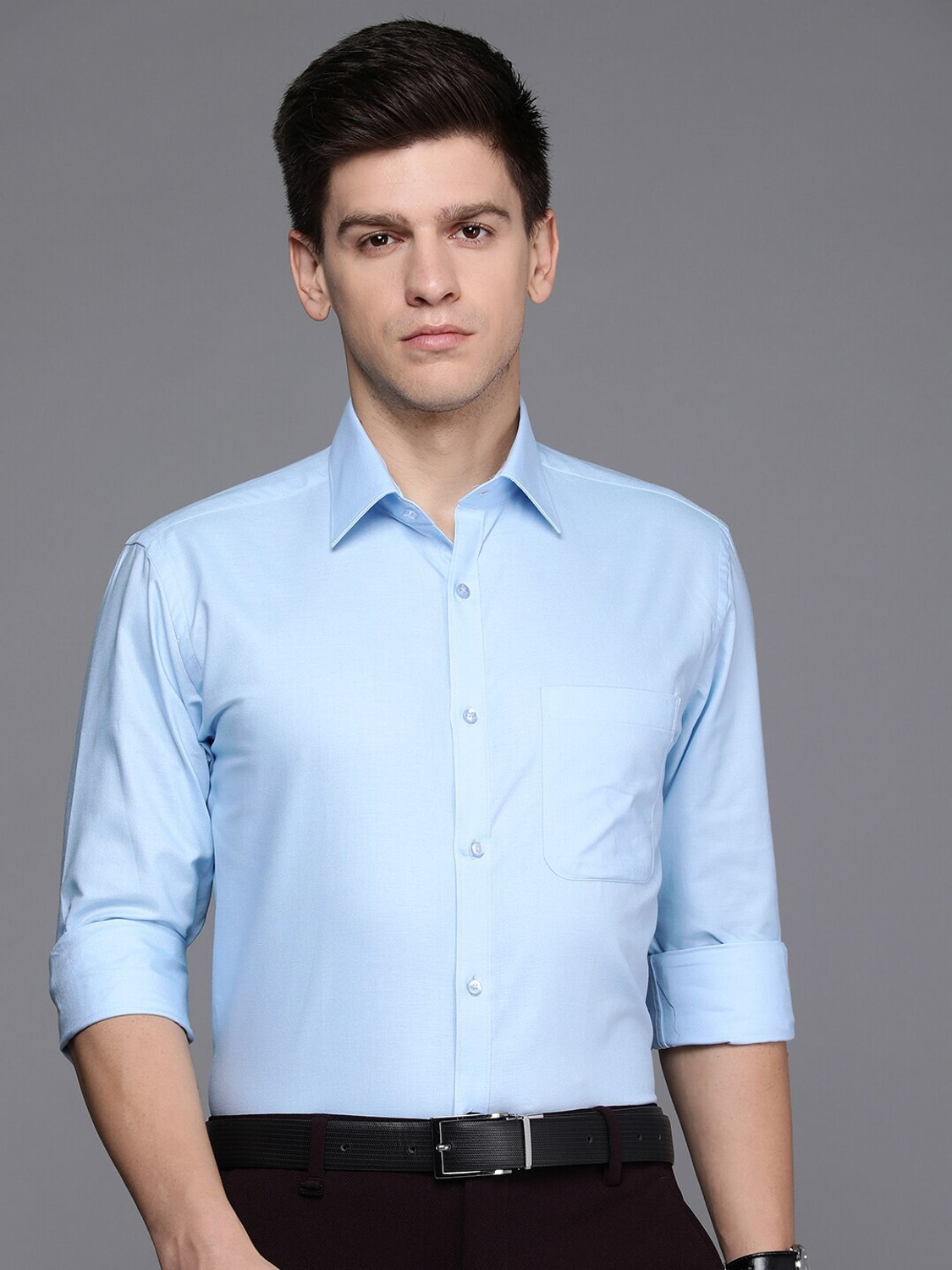Image of Raymond Men Solid Formal Blue Shirt
