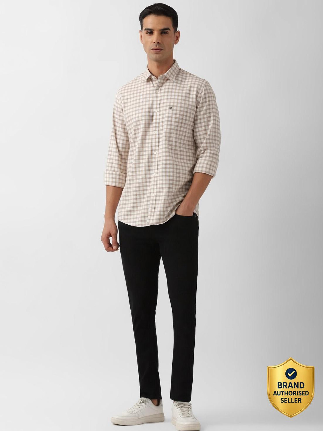 Image of PETER ENGLAND Men Checkered Casual Beige, White, Maroon Shirt