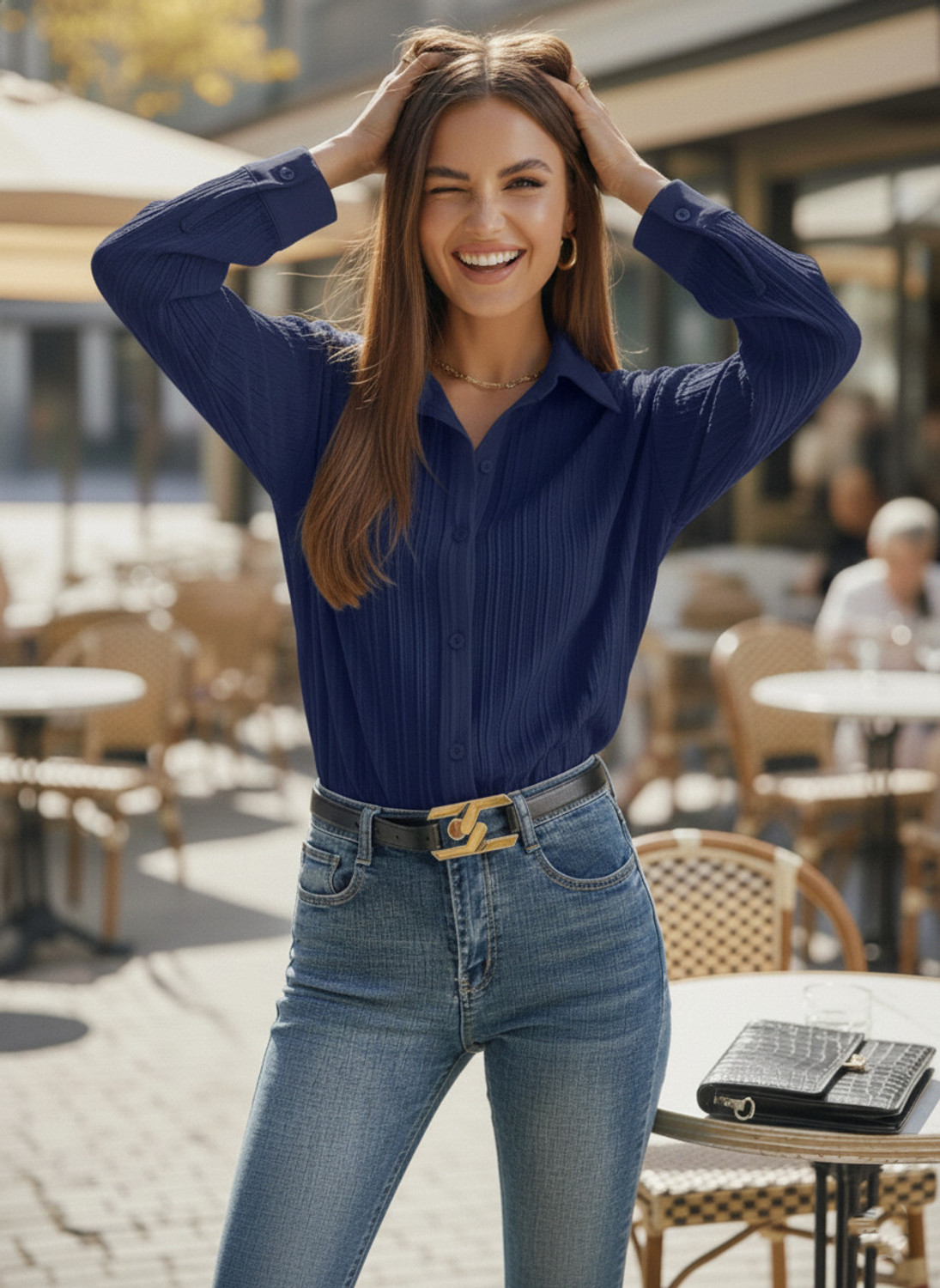 Image of Leriya Fashion Casual Self Design Women Blue Top