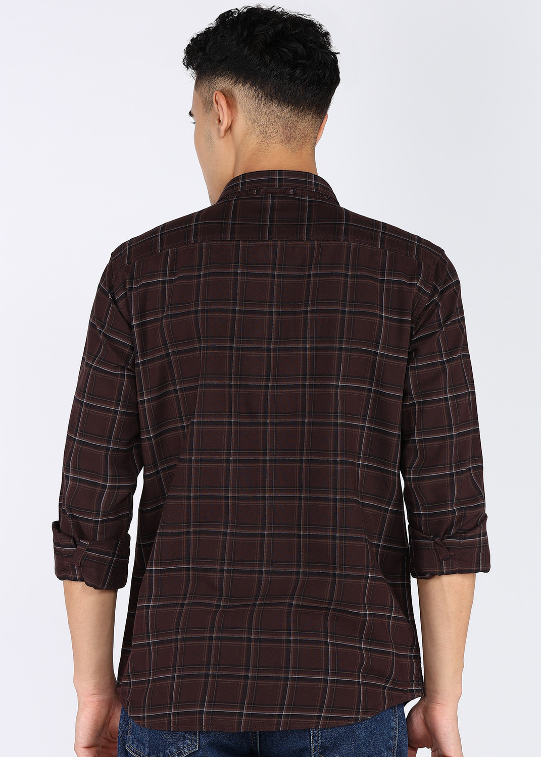 Image of INDIAN TERRAIN Men Checkered Casual Brown Shirt