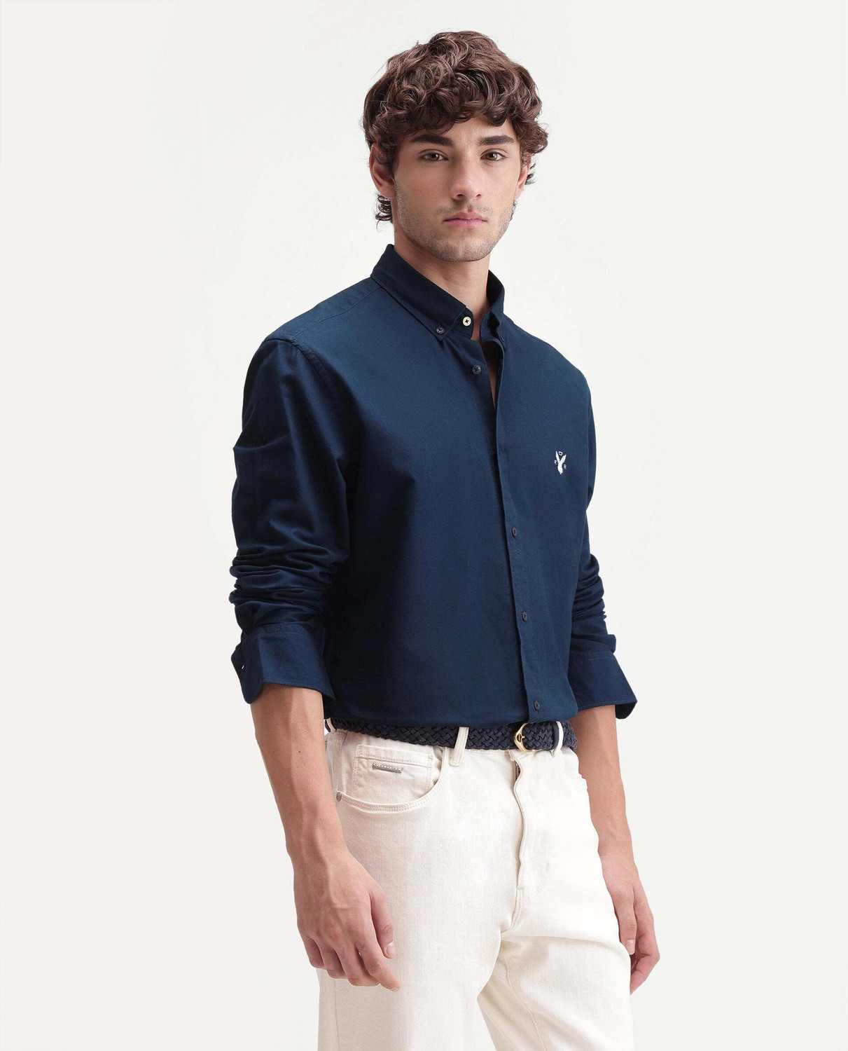 Image of RARE RABBIT Men Solid Casual Dark Blue Shirt